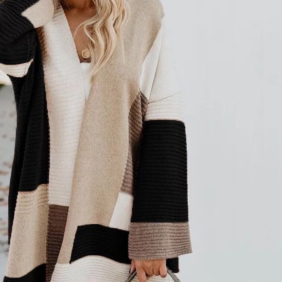 !NOW IN! Charcoal Block Open Textured Cardigan - Picture 2 of 3